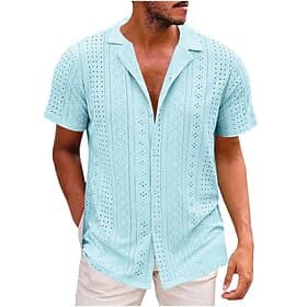 Men's Shirt Summer Shirt Casual Shirt Beach Shirt Button Up Shirt Wine Sky Blue Dark Green Purple Green Short Sleeve Solid Color Lapel Daily Vacation Clothing