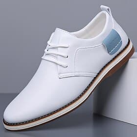 Weiße Herren-Schnürschuhe, bequeme Alltagsschuhe, stilvolle Arbeits- und Freizeitschuhe für Büro und Freizeit.