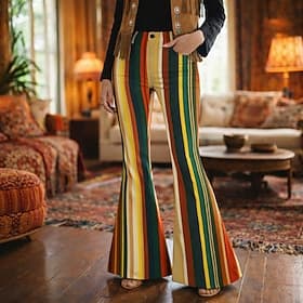 Retro Vintage Boho 1970s Pants Bell Bottom Pants Hippie Disco High Waist Striped Fancy Dress Women's Masquerade Music Festival Party Pride Parade Adults' Pants