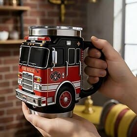 Fire Rescue Mug, for The Bravest Handcrafted Fire Truck Coffee Mug, Firefighter Coffee Mug, Funny 3D Firetruck Cup, Durable Drinkware for Hot  Cold Drinks, for