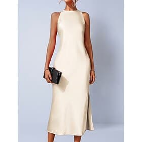Femmes Robe Midi Robe en Satin Robe de Soirée Robe Portefeuille Élégant Mode Moderne Extérieur Vacances Sortir Coupe régulière Uni Sans manches Col Halter Noir
