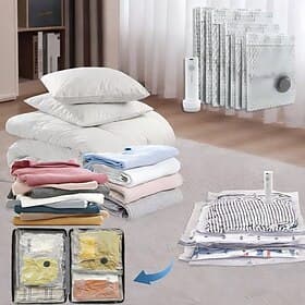 Kabelloses Reise-Vakuum-Aufbewahrungs-Kompressionsbeutel-Set, grau, wiederverwendbare Vakuumbeutel, transparente Kleiderorganizer für Gepäck, Kleiderschrank, R