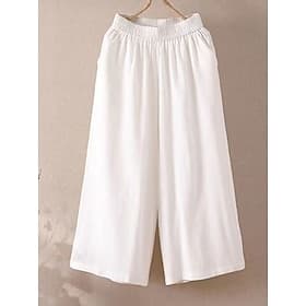 Women's Capri Pants Trousers Summer Pants Summer Shorts Vacation Basic Casual Calf-Length High Waist Plain Wide Leg Elastic Waistband Soft Comfortable Breathab