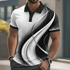 Men's Geometic Line Polo Shirts Short Sleeve Polo Shirts Collared Shirts Casual Athleisure Buttons Spring  Summer Blue Black Purple thumbnail 2