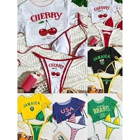 Per donna Costumi da bagno Bikini Tre Pezzi Perizoma Costume da bagno Snello Senza schiena Vacanza Abbigliamento da Spiaggia Lettera Girocollo Senza Maniche Ma