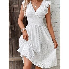 Women's Mini Dress A Line Dress Summer Dress Casual Daily Regular Fit Plain Short Sleeve V Neck White Fuchsia Orange Summer Spring
