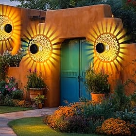 2 Stück Solar-Mandala-Wandleuchten aus Metall mit Hohlprojektion, IP44 wasserdicht, warmweißes Licht, für Garten, Terrasse, Zaun, Wege, Wanddekoration, Landsch
