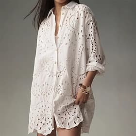 Per donna Camicia casual Camicia con Bottoni Blusa Traforato Bottoni Quotidiano Elegante Casual Manica Lunga Collo ripiegato Top lunghi Quotidiano Abbigliament