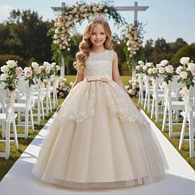Robe de Demoiselle d'Honneur Fille Fille Robe de soirée Tenue de mariage Soirée Mariage Formel Mode Adorable Formel Patchwork Maille Fleuri Princesse Sans manc