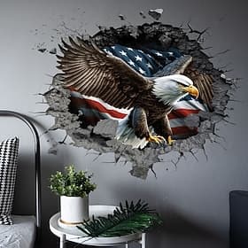 2 Pack Broken Hole American Independence Day Flag Eagle Wall Stickers Living Room Personalized Self Adhesive Stickers
