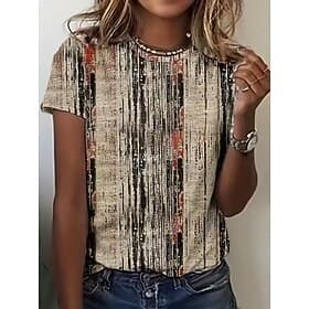 Women's T Shirt Print Floral Graphic Abstract Stylish Classic Casual Short Sleeve Crew Neck Round Neck Regular Tops Daily Light Brown Khaki Rainbow Summer Spri