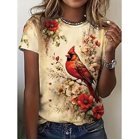 Women's T Shirt Print Graphic Animal Plants Vintage Stylish Classic Short Sleeve Crew Neck Round Neck Regular Tops Daily Weekend Blue White Apricot Summer Spri