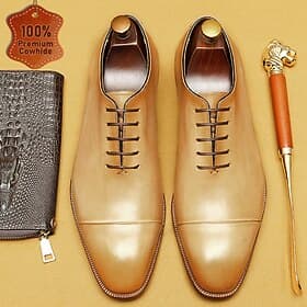Men's Tan Leather Formal Shoes – Sleek Faux Leather Wedding Footwear for Groom, Groomsmen, and Formal Events