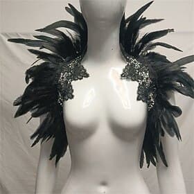 Carnival 2026Rio Carnival Samba Accessories Women's Black Feather Cape Shawl with Lace Applique Brazil Festival Performance Costume