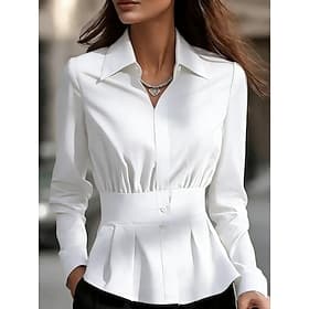 Femmes Chemise popover Chemise Décontractée Chemisier Boutons Couleur Unie Élégant Formel manche longue Col Rabattu Hauts Réguliers Quotidien Travail Fête Noir