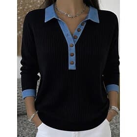 Women's Casual Shirt Blouse Pullover Active Vintage Sports Long Sleeve Polo Collar Regular Tops Blue Black Orange Green Beige Spring Fall