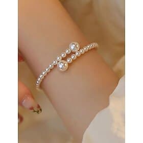 Women's Faux Pearl Bracelet, Elegant Two-Tone Design, Perfect for Weddings, Valentine's Day and Everyday Wear