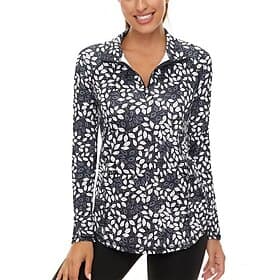 Women's Floral Golf Polo Shirt Tennis Shirt Long Sleeve Print Quarter Zip Pullover UV Protection Elastic Breathable Tennis Golf Pickleball Zip Collar Shirt Pol