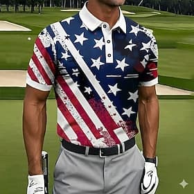 4th of July 2026 250th Men's American US Flag Golf Sports Polo Shirts Short Sleeve Polo Shirts Collared Shirts Casual Athleisure Festival Outfit Buttons Spring