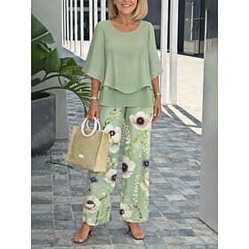 Per donna Set di Pantaloni Mezza Manica A farfalla Girocollo Floreale Grafico Elegante Vacanza Casuale Quotidiano Blu Rosa Viola Primavera  Estate Vestibilità