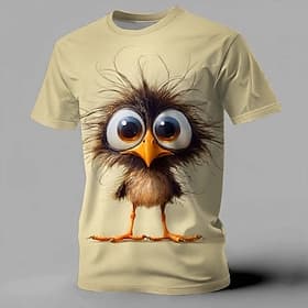 Bug Eyed Crazy Bird 3D Realistic T Shirt Men Novelty Animal Print Graphic Tee Khaki Short Sleeve Shirt Clothing Apparel S M L XL XXL XXXL