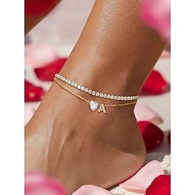 Bracelet de cheville pour femme avec initiale et breloque cœur en zircon, en alliage, 26 lettres de l'alphabet au choix, chaîne ajustable, bijou minimaliste et