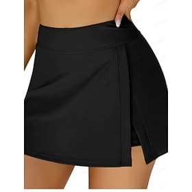 Damen Badeanzug Dehnbare Boxershorts Rock Bademode Hohe Taille Urlaub Strandbekleidung Einfarbig Ärmellos Badeanzüge