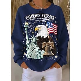 Independence Day American Anniversary Patriotic Women's Pullover Sweatshirt Graphic Elegant Vintage Fashion Long Sleeve Crew Neck Round Neck Casual Home Weddin