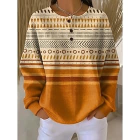 Women's Pullover Sweatshirt Buttons Graphic Geometric Fashion Casual Print Long Sleeve Crew Neck Regular Tops Casual Home Work Black Pink Orange khaki Spring F