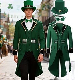 St. Patrick 2026 Ausgefallene Kostüme Frack Kobold Irisch Mittelalterlich Erwachsene Herren Karneval St. Patrick's Day Party Verkleiden