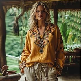 Damen Boho Bluse Leinenähnlich Atmungsaktiv Leicht Floral Grafik Vintage Stylisch Lässig Langarm 3/4 Ärmel V-Ausschnitt Reguläre Oberteile Täglicher Raffung Be