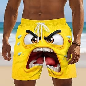 Herren Optische Täuschung 3D Zeichentrick Wütendes Gesicht Badehosen Badeshorts Boardshorts Mittlere Taille Hawaiianisch Lustig Strandurlaub Seitentaschen Netz thumbnail 2