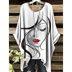 Dames Blouse Grafisch Geometrisch Vintage Stijlvol Casual Halve mouw Strakke ronde hals Lange tops Dagelijks Strand Kleding Vakantiekleding Zwart Wit Khaki Zom