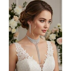Women's Rhinestone Fringe Choker Necklace with Long Tassel Drop, Sparkling Crystal Statement Jewelry, Elegant Glam Style for Brides and Women, Perfect for Wedd
