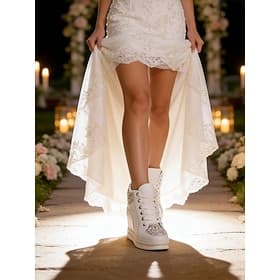 scarpe da sposa con plateau color avorio bianco da donna, scarpe da sposa con zeppa scintillante per cerimonia in giardino all'aperto