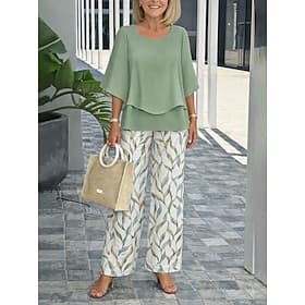 Femmes Ensembles de Pantalons Manche Courte Demi Manches Papillon Col rond Fleuri Graphique Élégant Vacances Occasionnel Quotidien Noir Orange Vert Printemps