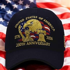 United States 250th Anniversary Hat Bald Eagle Embroidered Patriotic Baseball Cap Adjustable Retro Patriotic Cap for Men Women Semiquincentennial