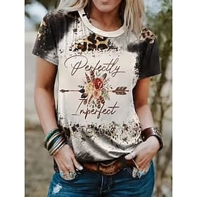 Women's T Shirt Print Graphic Animal Vintage Stylish Classic Short Sleeve Crew Neck Round Neck Regular Tops Daily Weekend White Khaki Dark Gray Summer Spring F