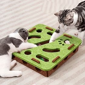 Cat Toys Interactive Wooden Cat Puzzle Toy Intelligence Treat Puzzle Feeder Box Game Enrichment Accessories with Jingle Balls, for Indoor Kitten Adult Cat