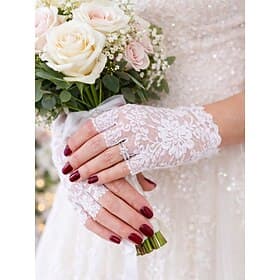 Women's Lace Fingerless Gloves, Polyester Material, Multiple Colors, Perfect for Weddings and Parties