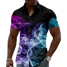 Men's Optical Illusion Smoke Dazzle color Shirt Button Up Shirt Casual Dress Shirt Short Sleeve Fashion Casual Streetwear Vacation Spring Fall Turndown 3D Prin