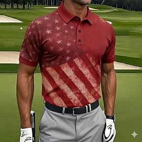 4th of July 2026 250th Men's American US Flag Golf Sports Polo Shirts Short Sleeve Polo Shirts Collared Shirts Casual Athleisure Festival Outfit Buttons Summer