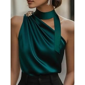 Per donna Camicia Camicia in raso Blusa Maglietta senza maniche Semplice Elegante Essenziale Classico Senza Maniche Collo Alto Top Regolari Quotidiano Ferie Us