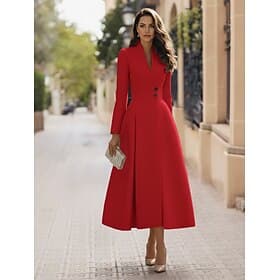 Damen Smokingkleid A-Linie Formell Stretch-Crêpe Elegant Vintage Langarm Tee-Länge Midi-Länge Königin Anne Doppelreihig