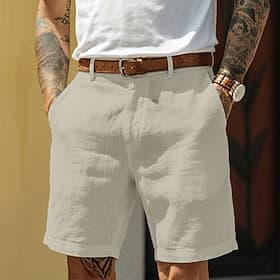 Homme Shorts Shorts en Lin Robe Short Shorts d'été Fermeture éclair Avec Poches Couleur Pleine Confort Respirant Longueur Genou Quotidien Vêtements de rue Affa