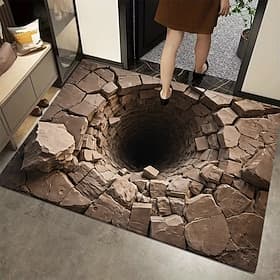 3D Optical Illusion Doormat Deep Hole with Cracked Stone Effect 2D Flat Print for an Impressive Entryway Statement Rug