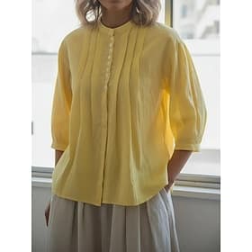 Women's Blouse Buttons Solid Color Elegant Stylish Casual Long Sleeve High Neck Regular Tops Daily Blue White Yellow Red Sky Blue Summer Spring Fall