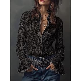 Femmes Chemise Chemisier Hauts en dentelle Fermeture éclair Fleuri Graphique Léopard Élégant Basique Classique manche longue Col montant Hauts Réguliers Quotid