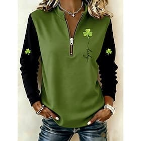 Sweatshirt à zipper pour femmes de la Saint-Patrick pull graphique de trèfle mode décontractée à manches longues col rond demi-zip hauts réguliers mode quotidi