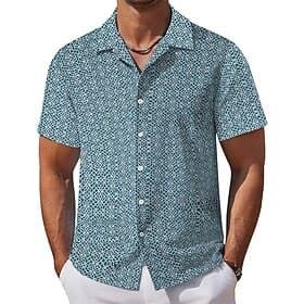 Men's Shirt Texture Casual Shirt Button Up Shirt Jacquard Shirt Blue Brown Green Short Sleeve Plain Cuban Collar Casual Daily Clothing Apparel Elegant Fashion